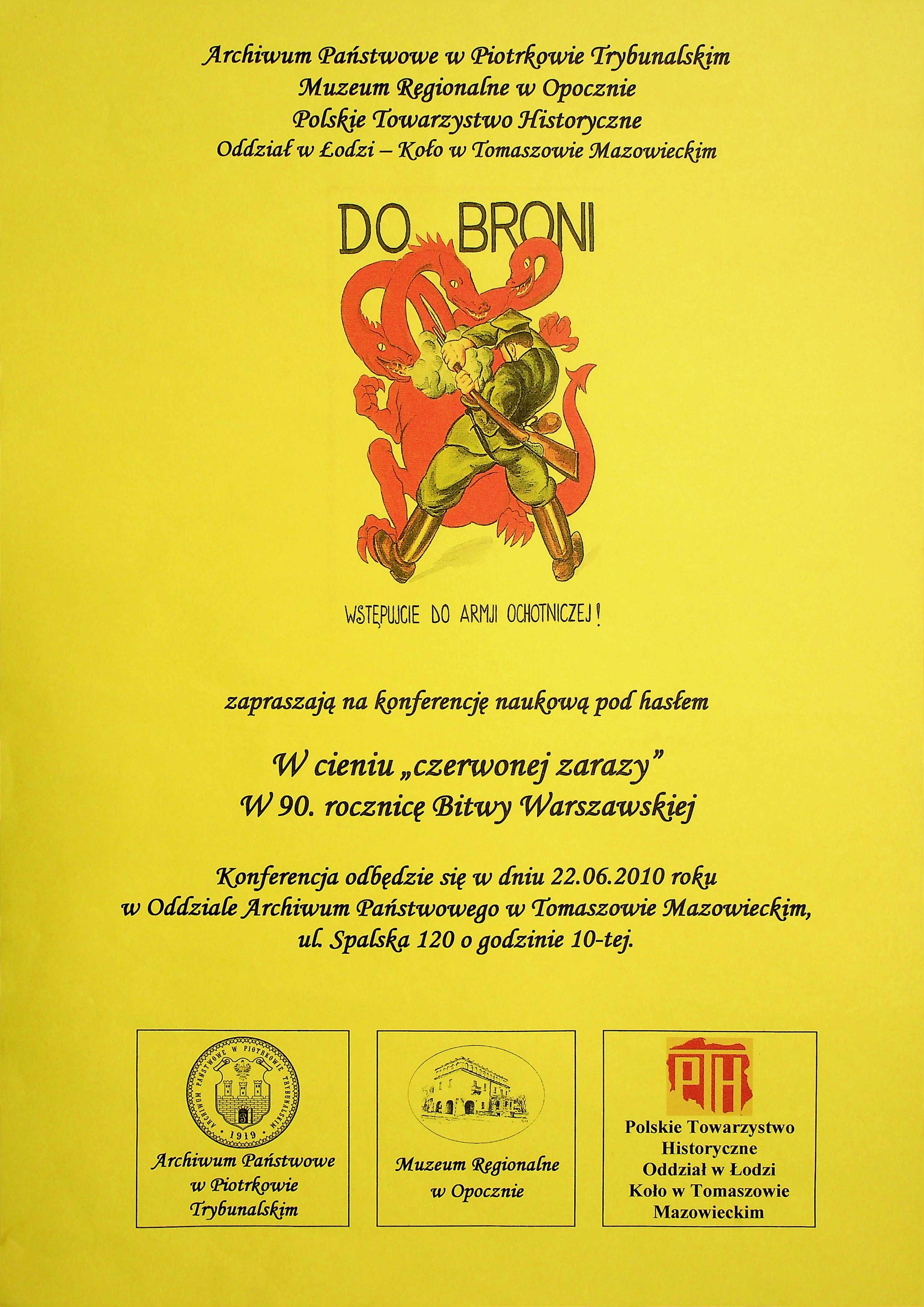 Plakat zapraszający na konferencję naukową „W cieniu czerwonej zarazy. W 90. rocznicę Bitwy Warszawskiej”